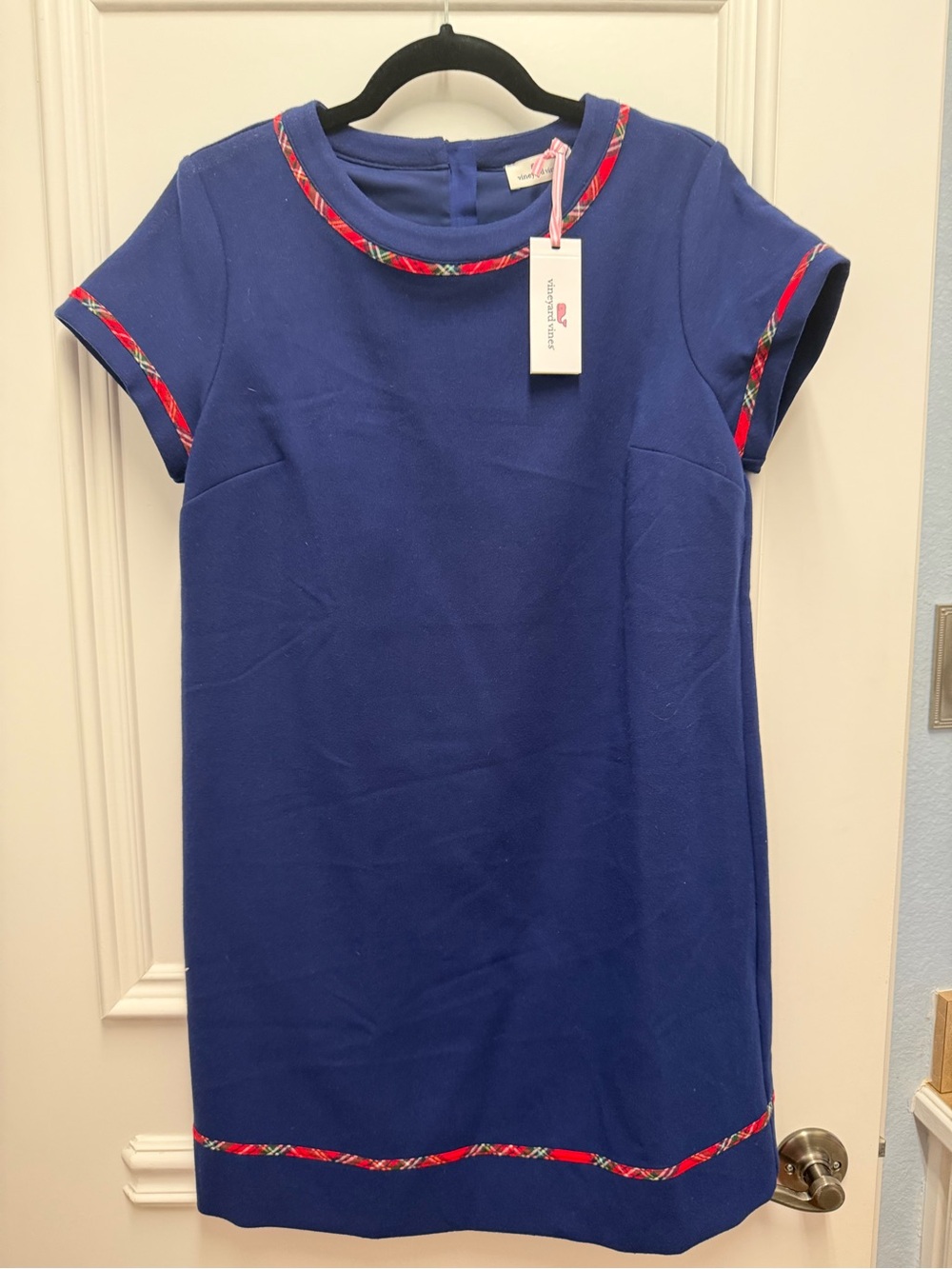 NWT Vineyard Vines Royal Blue Mini Dress with Plaid Red Trim